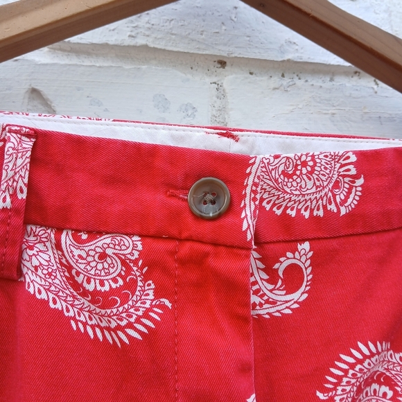Lands' End Red Paisley Print Pants Mid Rise Straight - Picture 3 of 8